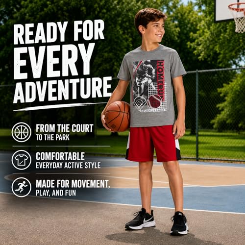Image of Pro Athlete Active Boys Short Sets - 3 Piece Performance Short Sleeve T-Shirt and Dry Fit Shorts - Boys Athletic Sets (8-16)