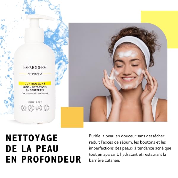 Image secondaire de FARMODERM Acne Control - Nettoyant au Soufre pour Peaux Grasses et Acnéiques - 300ml