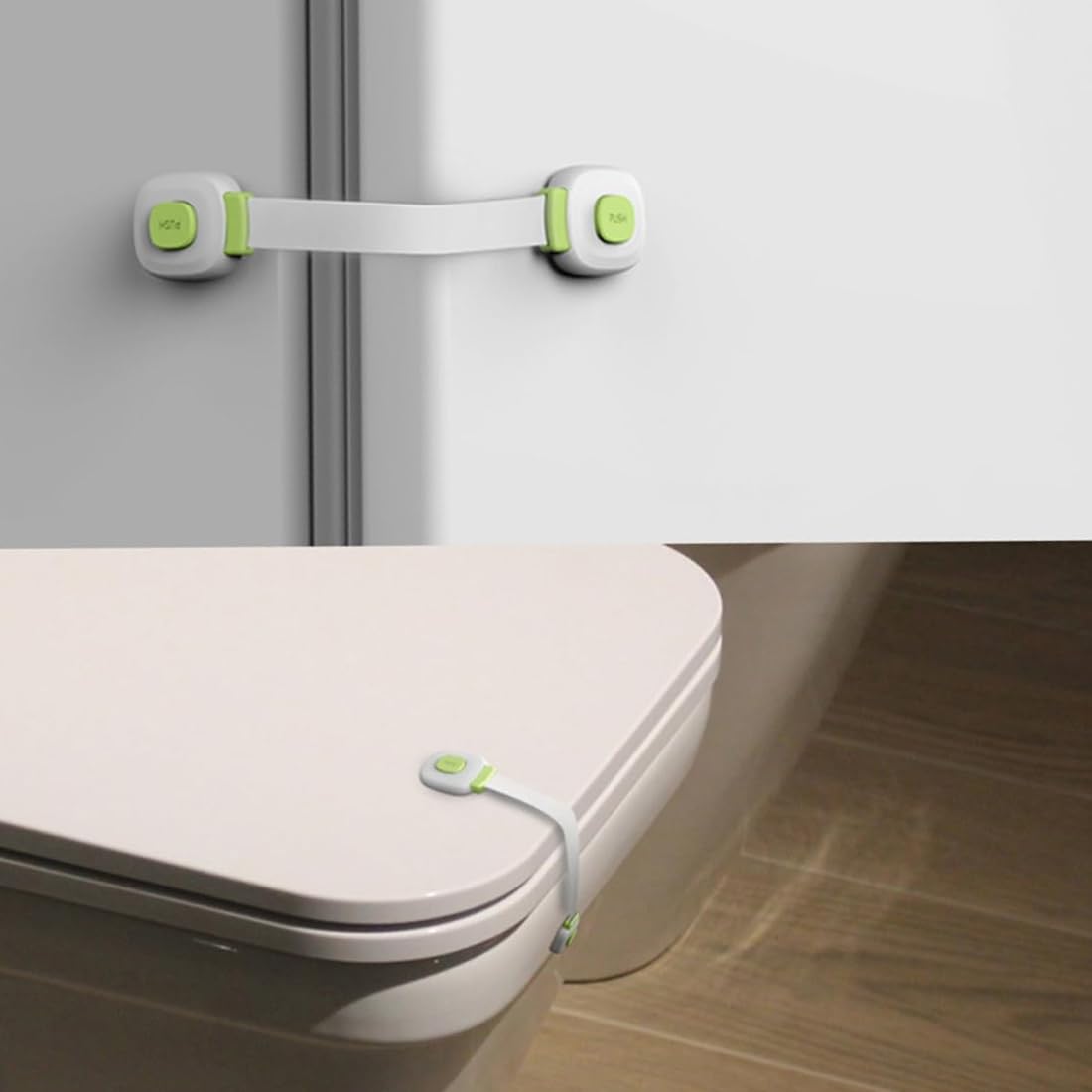 Bloque Porte Bébé Lot de 10, Sécurité Placard Enfant Adhésif Fort, Protection Bebe pour Armoires Tiroirs sans Perçage (Gris et Vert)