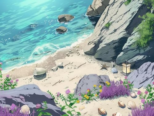 Diamond Painting Plage violette 5D, l'activité manuelle anti-stress idéale pour adulte et enfant