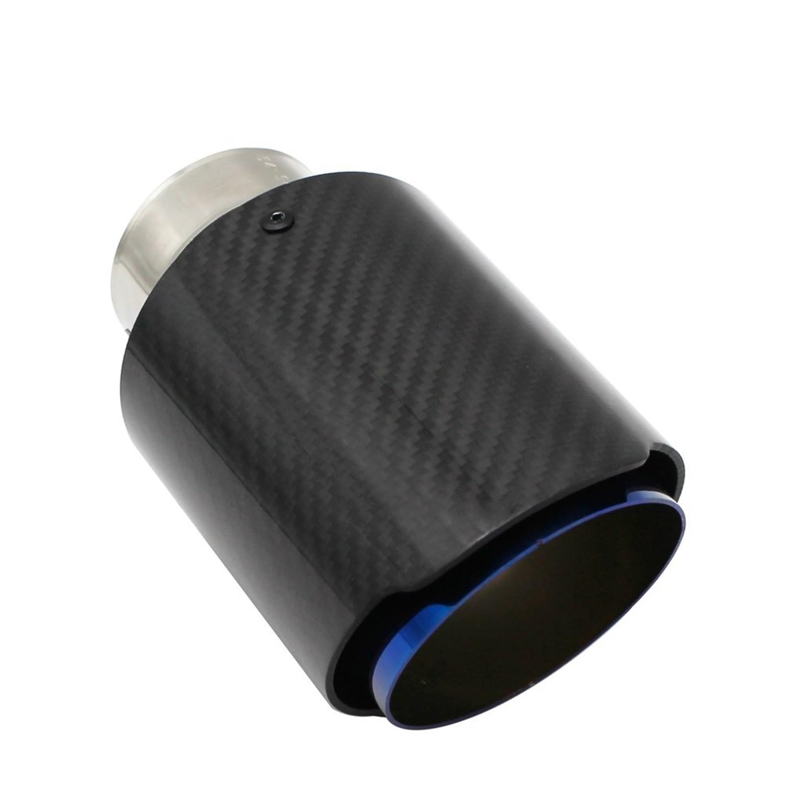 Car Silencer Końcówka tłumika z błyszczącego włókna węglowego, układ wydechowy, tłumik rury, dysza, uniwersalna, prosta, nierdzewna, niebieska(77mm-101mm)