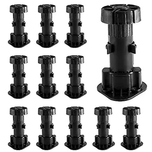 Jiozermi 12 Pack Black Cabinet Leveler Legs, Adjustable Furniture Legs, Adjusts from 3-4/5