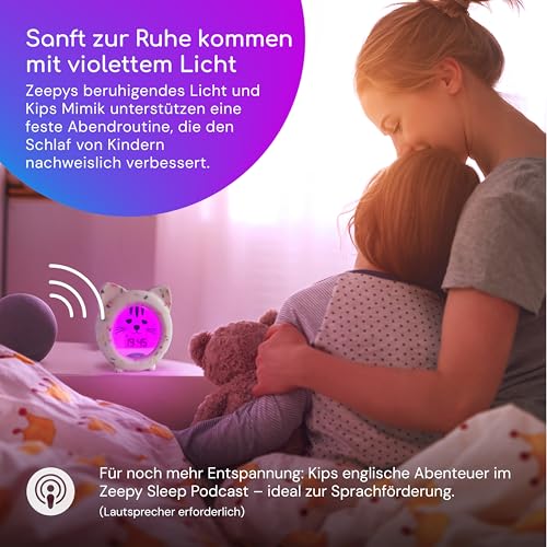 Zeepy 4-Phasen-Schlaftrainer-Uhr für Kleinkinder, per USB wiederaufladbar, niedlicher Kinderwecker, sturzsicheres Baby-Nachtlicht, wissenschaftlich unterstützt für bessere Schlafenszeit – Kip the