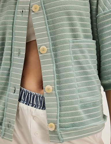 Women’s Y2K Striped Cardigan Sweatshirt 3/4 Sleeve Button Down Cardigans Lightweight Summer Tops Trendy3