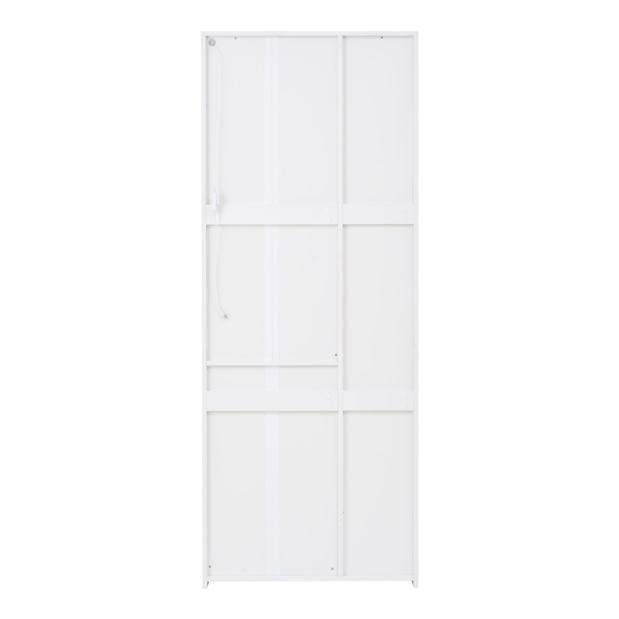Vitrina blanca brillante con LED – 70 x 35 x 180 cm – Moderna vitrina de cristal con cajón – vitrina de pie y tablero alto para salón – Armario alto con compartimentos abiertos
