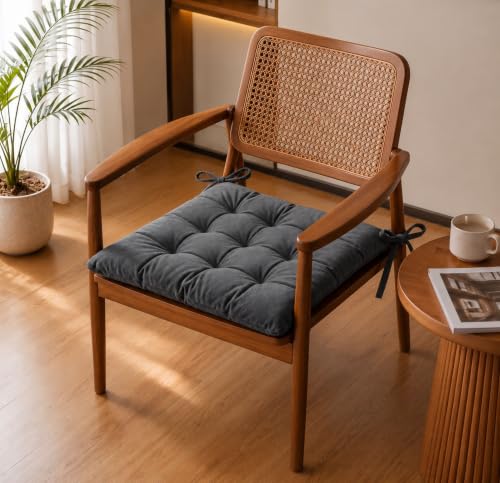 Image of BSB HOME Chair Pad Cushion with Tie Straps,Thick Tufted Seat Cushion for Dining,Office & Wooden Chairs,Soft Comfortable Chair Seat Pad with Durable Stitching,16 x 16 Inches(41 x 41 cm)-Anthracite Grey