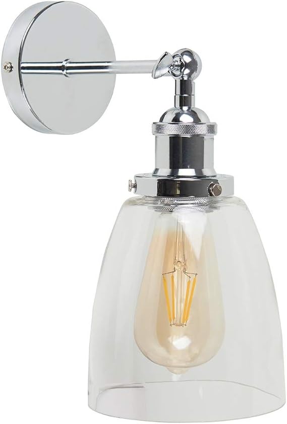 MiniSun | Retro Style Polished Chrome Wall Light with a Clear Glass Shade | Wall Lamps & Sconces, Home Décor & Improvement Essential | Mains Wired