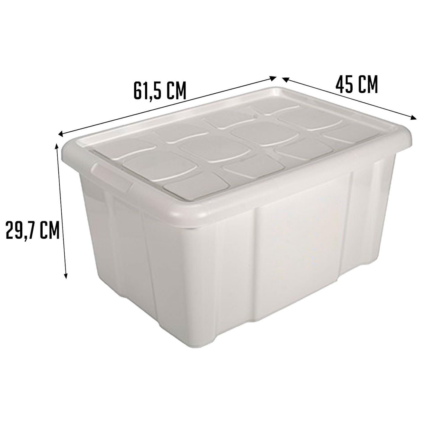 Tradineur - Confezione da 2 scatole portaoggetti con coperchio n. 18, in plastica, contenitore per giocattoli, libri, vestiti, coperte, prodotto in Spagna - 60 l, 29,7 x 61,5 x 45 cm - Avorio