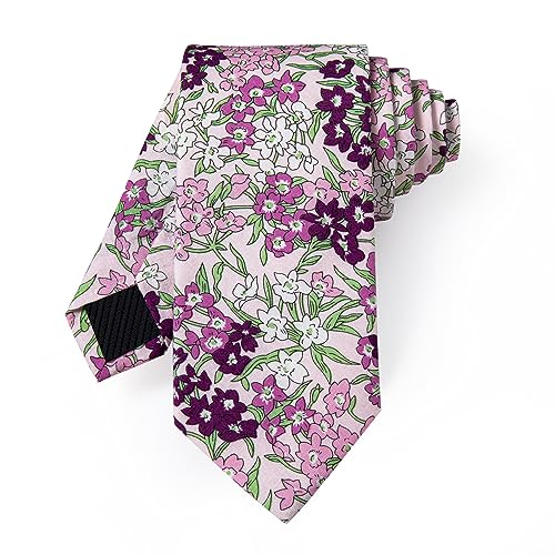 Image of YourTies Cotton Floral Tie for Men 2.5 inch Printed Skinny Necktie Pocket Square Tie Clip Set Flower Wedding Party Groom