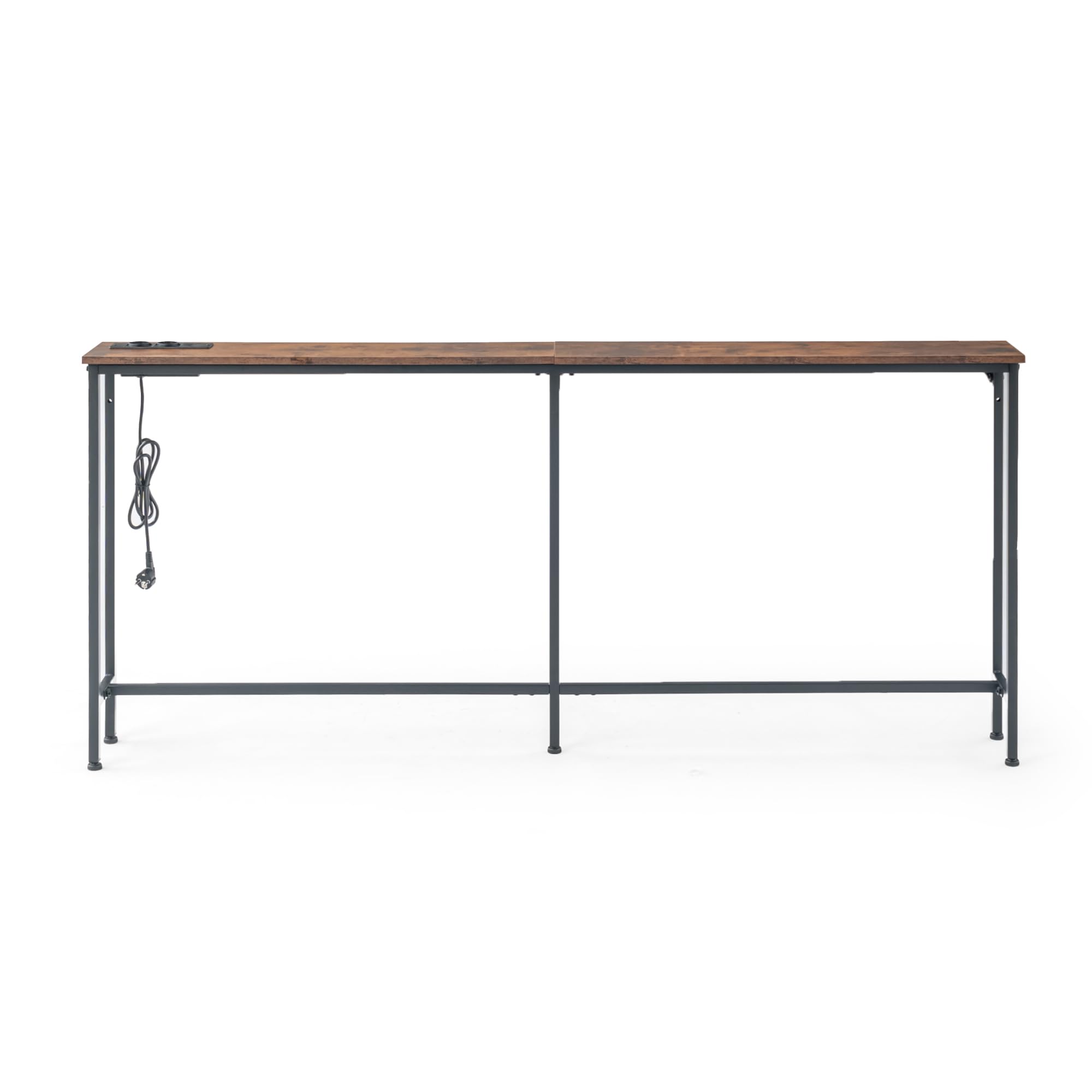 Table de Bar 180 cm avec 2 Prises et 2 Ports USB, Table de Bar de Cuisine Haute et étroite Petit Espace Console Meuble pour Cuisine Salon entrée café bistrot (Marron, 180 x 20 x 80,5 cm)