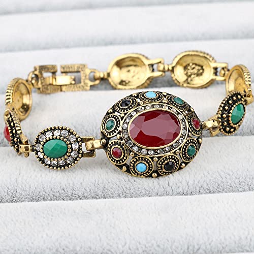 Turkish Jewelry Bangle Multicolored Stone Antiqued Gold Plated Link Bracelet for Lady Women Mom Gift4
