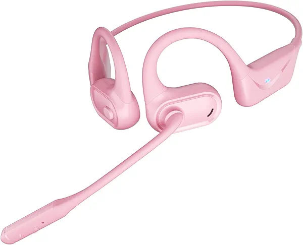 Open Ear Headphones with Mic, Bluetooth 5.4 Headset, Dual Connect Headphones with Noise Cancelling & Mute, Wireless Headset with Mic for Work, Mobile, Tablets, Laptops, Pink