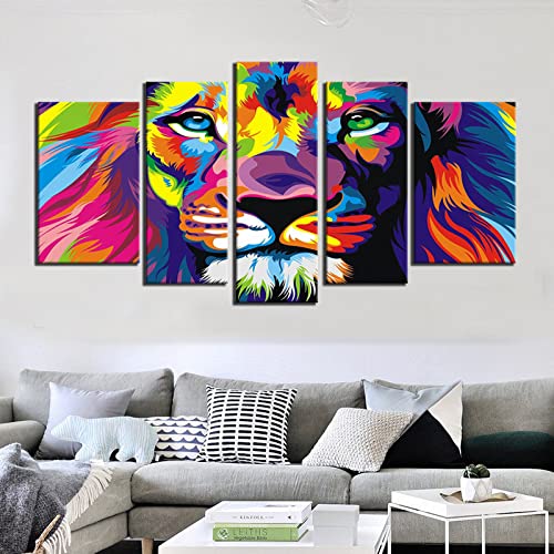 Nan Wind 5Pcs Colorful Animal Wall Art Lion Canvas Lion Painting Animal Oil Painting Pictures Art Print On Canvas Stretched And Framed Ready To Hang (10X16Inchx2Pcs,8X20Inchx2Pcs,8X24Inchx1Pcs, Lion) #TOP5