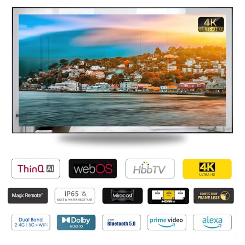 Image of 55 inch 4K UHD Smart Mirror TV for Bathroom - IP65 Waterproof, Built-in Alexa Voice Control, ATSC Tuner, webOS System, Wi-Fi & Bluetooth - Model HYM55A (2026)