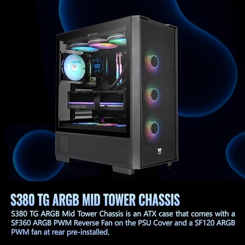 Image of Thermaltake S380 TG ARGB; Mid Tower Chassis; 1x120mm SF120 ARGB & 1x360mm SF360 ARGB PWM Fans Included; 360mm Radiator Support; 400mm GPU Clearance; Hidden Connector Support; Black; CA-11K-00M1WN-00