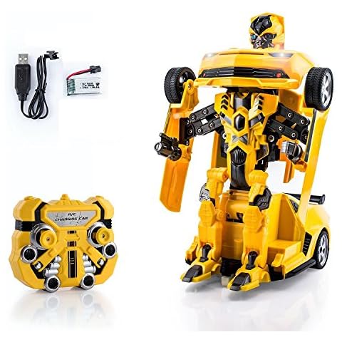 NMIT Sports Style 2.4Ghz Transformers Remote Control Car Talking Autobot RC Drifting Car & Robot - Sound Lights - One Touch Transform Rechargeable Radio Controlled RC Car (Yellow) Cover