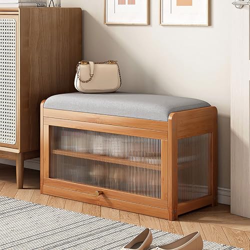 Banc à chaussures en bambou organiseur de rangement d'entrée