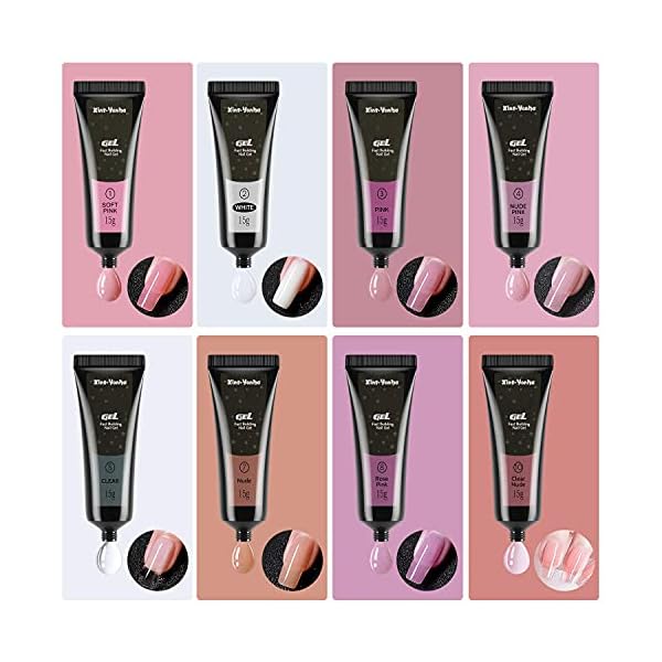 Poly Nagel Gel Gelnägel Starter Set mit 48W UV lampe, 8 Farben Nagelverlängerung Nagelgel Set mit Base&Top Coat… – Bild 4