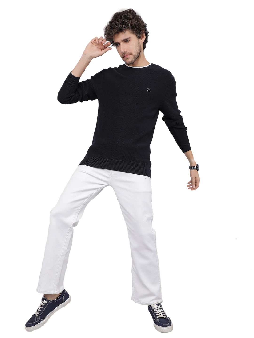 crimsoune club Men's Navy Blue Knitted 100% Cotton Sweater-picture-10