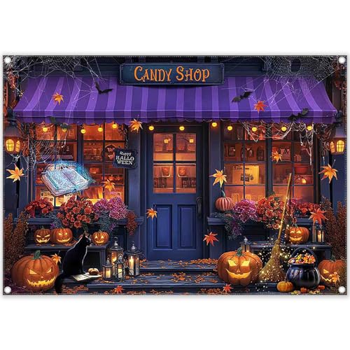 ZTHMOE 7x5ft Halloween Candy Shop Photography Backdrop Magic Witch Banner