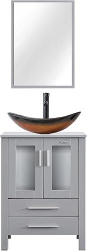 Miniatura 28 de eclife Tocador de Baño Moderno de 24" Combo de Lavabo con Gabinete Independiente con Puerta de Cierre Suave, Lavabo Cuadrado de Cerámica Blanca Tipo