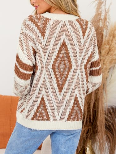 CUPSHE Women Round Neck Sweater Knit Geometric Patterned Casual Tops Long Sleeves Sweaters2