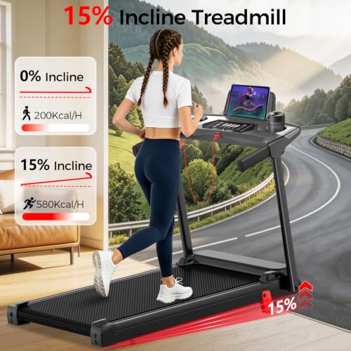 Image of Foldable Treadmill for Home, 3-in-1 Walking Pad with 15% Incline Handle Bar, 300LBS Capacity, 3.0HP Quiet Brushless, Small Treadmills for Small Spaces FutureGlide