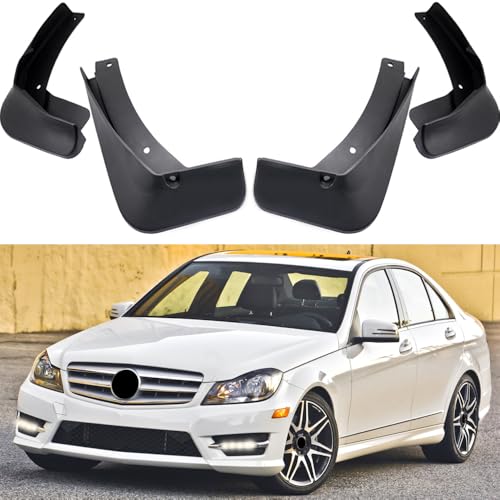 Image of Mud Flaps Compatible with Mercedes-Benz C-Class Sedan 2009-2014 | C250 C300 C350 with AMG Sports Package, Front Rear Splash Guards Mud Guards Set of 4, Black
