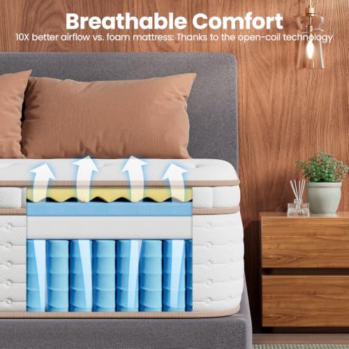 Image of BedStory California King Size Mattress, 14 Inch Breathable Hybrid Mattress | Orthopedic Lumbar Support, Low Motion Transfer for Couples, Individually Wrapped Coils, CertiPUR-US Certified, Non-Toxic