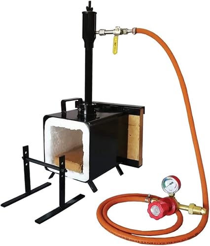 Propane Blacksmith Forge Single Burner with One Side Brick Door, 2600F Rated, Gas Forge for Knife Making Farrier Forging Blacksmith Tools Equipment - Rectangle Shape Steel Forge