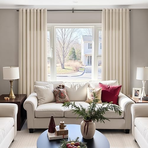 Image of Birch Beige Linen Curtains 84 Inches Long for Living Room Grommet Top Luxury Light Filtering Semi Sheer Curtain Modern Farmhouse Decor Elegant Coastal Sheer Drapes for Bedroom Office 52x84, 2 Panel
