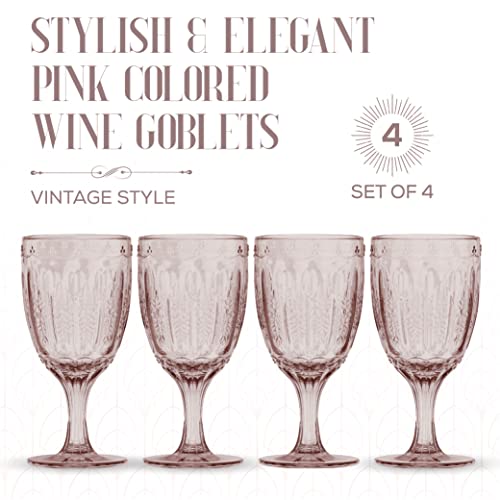 elle-decor-Set-of-4-Wine-Goblets-Pink-Colored-Glassware-Set-Colored-Wine-Glasses-Vintage-Glassware-Sets-Water-Goblets-for-Party-Wedding-Daily-Use-Wine-Glass-10-oz
