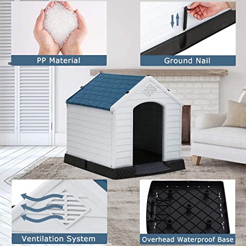 Indoor Outdoor Dog House Big Dog House For Small Medium Large Dogs 39 Inch High Plastic Dog Houses All Weather Dog House With Base Tough Durable House With Air Vents Elevated Floor Water Resistant #TOP3