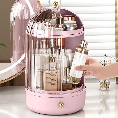 Rotating Makeup Organizer,Large 360° Spinning Skincare Storage Box,Waterproof & Dustproof Cosmetic Organizer Box for Countertop,Bathroom,Dresser,Gift,Women(D)