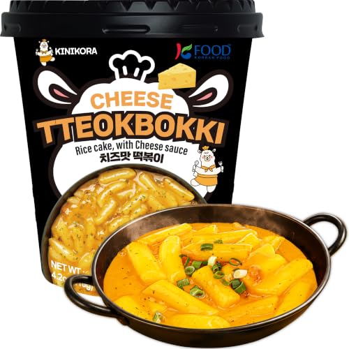 KINIKORA Cheese Instant Rice Cake Cup Snack, Korean Street Food Tteokbokki