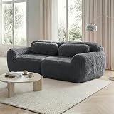 MSMOK Sofá de 2 plazas, tela de felpa, gris, diseño modular sin marco, se puede combinar libremente con almohadas. Espuma suave de alta elasticidad, fondo antideslizante, adecuado para sala de estar