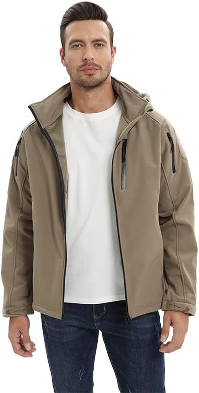 Alloaone Men Tactical Softshell Fleece Military Jackets Army Combat Outerwear Waterproof Hooded Coats