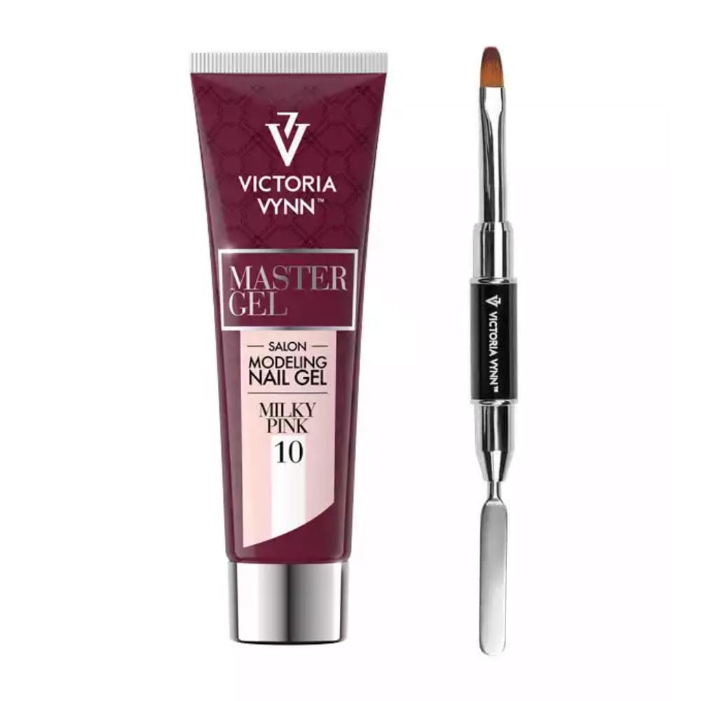 Master Gel Pinceles, espátulas y Master Gel 10 Milky Pink 60 g – Juego profesional de diseño de uñas Victoria Vynn
