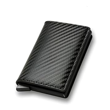 VOGARD Men's Genuine Leather Wallet | RFID Blocking Aluminum Automatic Pop Up Credit Card Holder Case | Holds up to 9 Cards (24 Carbon Black) - image, photos