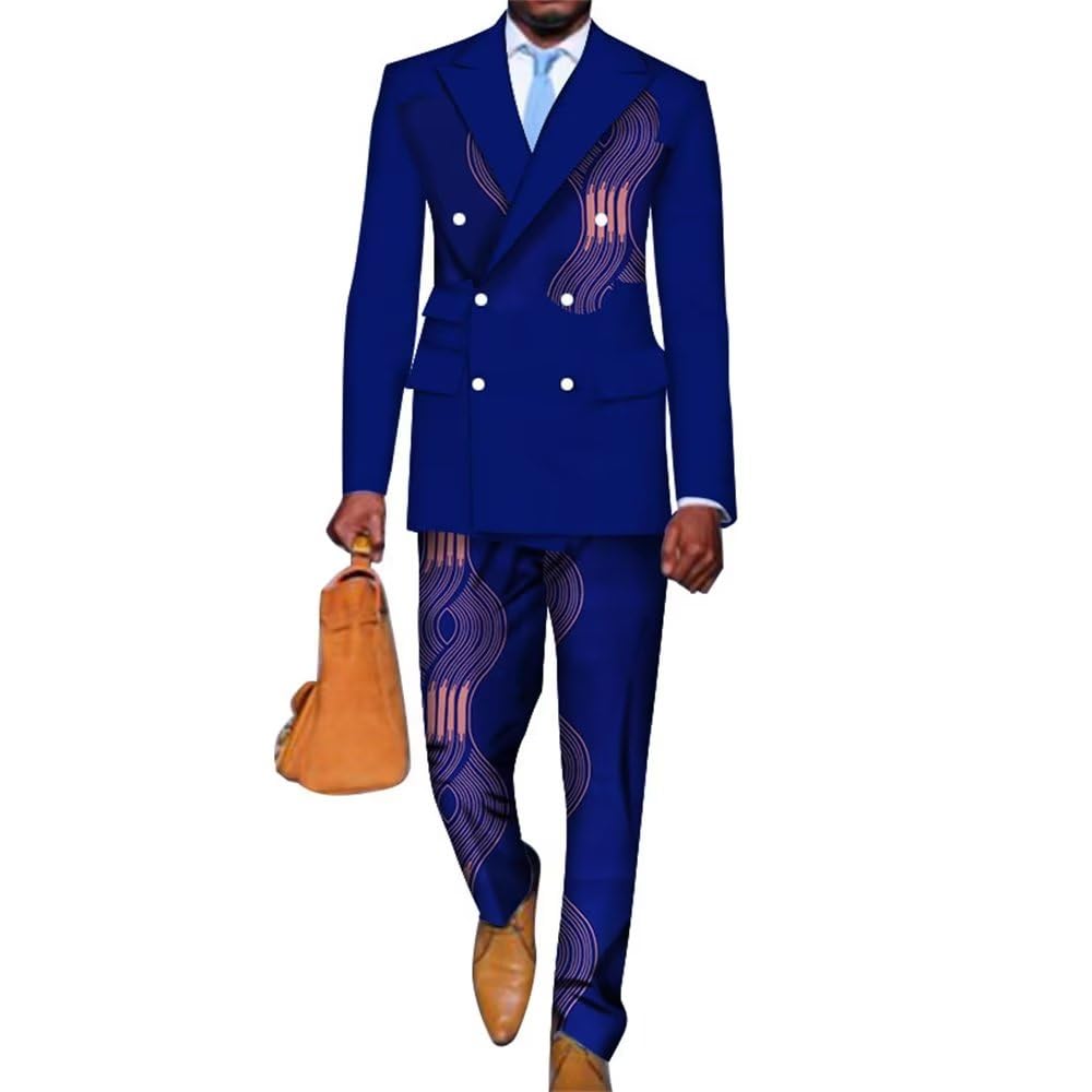African Clothes Men's Suits 2 Piece Set Wedding Party Business African Print Formal Blazer Jacket Pants