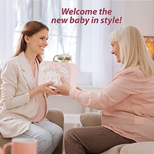 New-Baby-Gift-Set-for-Newborn-Baby-Girl-Pink-Keepsake-Box-with-Baby-Clothes-Muslin-Cloths-Cute-Pink-Teddy-Bear-and-Hanging-Plaque-Baby-Gift-Basket-for-Parents-Unique-Shower-Gift-for-Girls