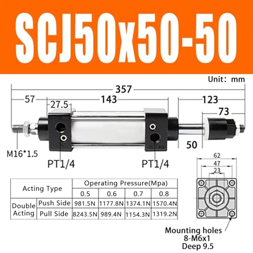 Vérin pneumatique SCJ50x50 double effet pour automatisation