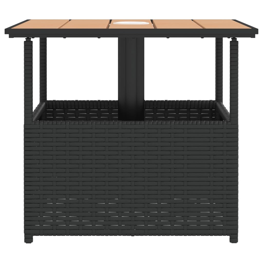 vidaXL Mesa de jardín polirratán negro con agujero para sombrilla, resistente a UV y agua, mesa de comedor exterior