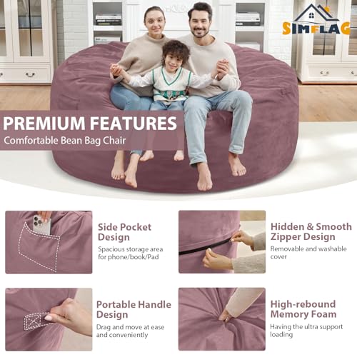 6FT Bean Bag Chair, Large Bean Bag Chairs with Memory Foam Filled, Fluffy Beanbag Sofa with Dutch Velvet Cover, Round BeanBag Chairs for Living Room, Playroom - Dusty Pink