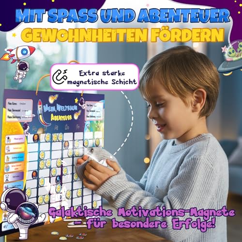 Easiestor® Belohnungstafel für Kinder - 105 AUFGABEN + 360 Magnete - Montessori Routine Planer ab 3 4 5 6 7 8 Jahre - Magnettafel, Wochenplaner - ADHS Hilfsmittel - Magnetisches Belohnungssystem