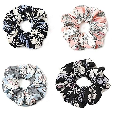 4Pcs Elastics Hair Scrunchies Chiffon Hair Rope Hair Ring Flower Hair Scrunchy Soft Ponytail Holder Hair Bands for Women Girls Hair Accessories Cover