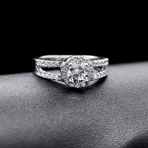 Uloveido Women's 925 Sterling Silver Cubic Zirconia 2 Row Split Shank Ring Wedding Promise Jewelry SJ5103