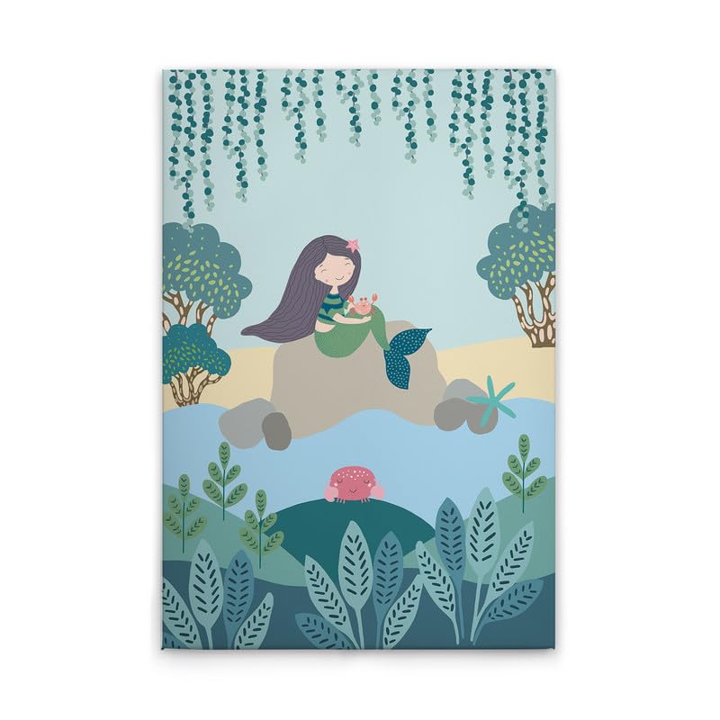 Toile sirène pour chambre d'enfant 80x120 cm multicolore beige décoration murale fille