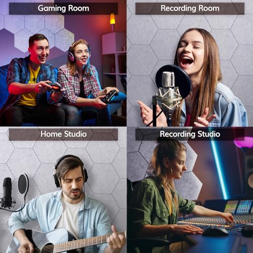 Image of 18 Pack Hexagon Acoustic Panels, TONOR 12 inchx 10 inchx 0.4 inch High Density Sound Proof Panels for Walls, Sound Dampening Insulation Treatment Wall Panels, Sound Absorbing Padding for Studio, Office, Home Grey