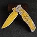 MADSMAUG skull Pocket Knife, Cool Pocket Folding Knife, 3D TITANIUM-PLATED SKULL EDC knife For Men Outdoor Survival Camping, Great Christmas Gift (Gold)